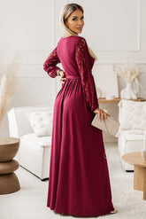 Lace Detail Surplice Tie-Waist Maxi Dress OutfitFlow